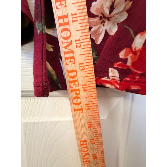 GUESS Floral Mock Neck Cutout Top Long Sleeve Stretch Burgundy Red Size M - Picture 6 of 12